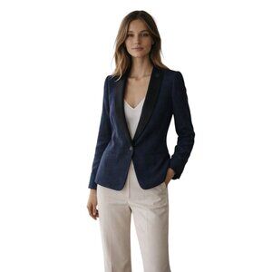 Maison Scotch Navy Linen Blend Blazer Satin Lapel Size 1 Small